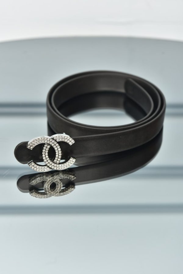 Crystal Cc Buckle Leather Belt