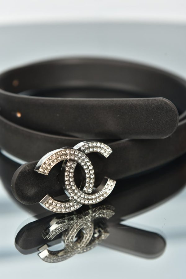 Crystal Cc Buckle Leather Belt - Image 2