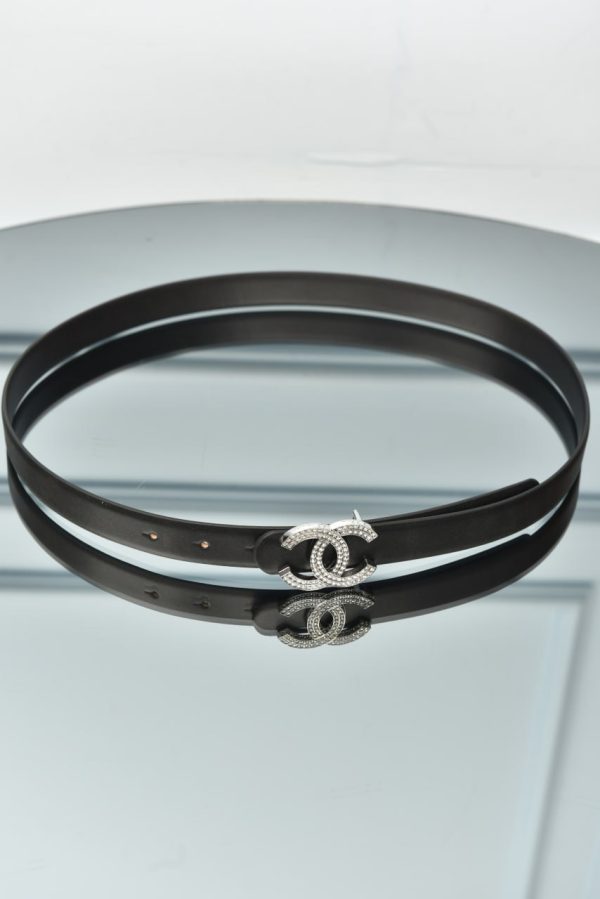 Crystal Cc Buckle Leather Belt - Image 4