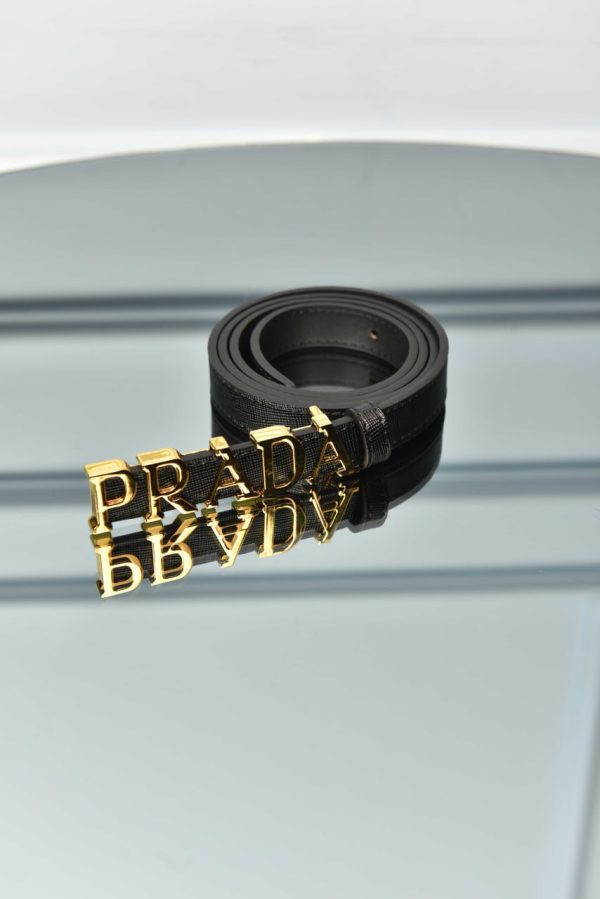 Lettering Logo Saffiano Leather Belt