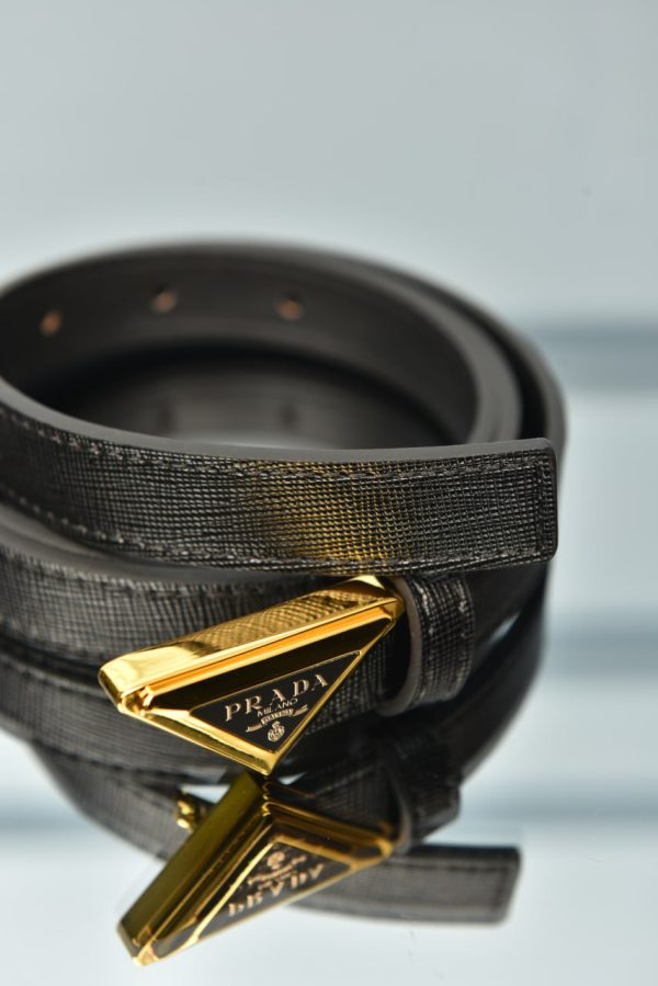 Saffiano Leather Belt With Gold Triangle Buckle - Image 2