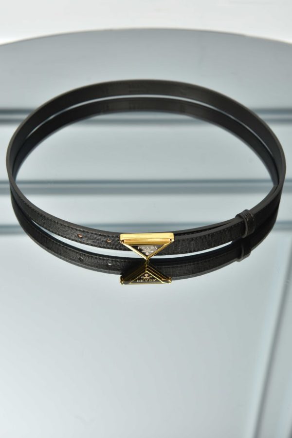 Saffiano Leather Belt With Gold Triangle Buckle - Image 6