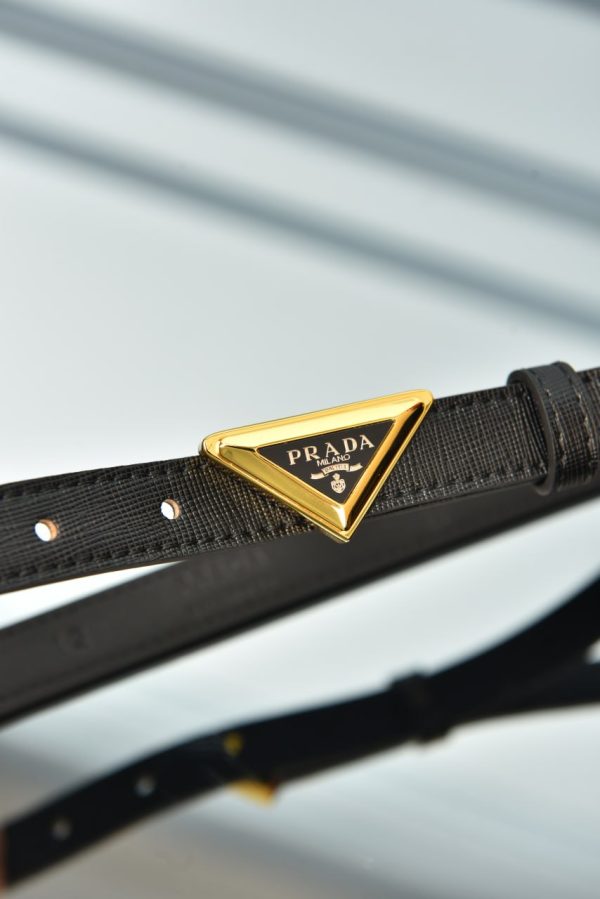 Saffiano Leather Belt With Gold Triangle Buckle - Image 5