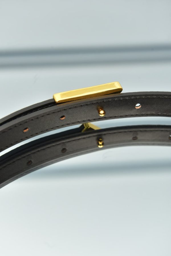 Saffiano Leather Belt With Gold Triangle Buckle - Image 3