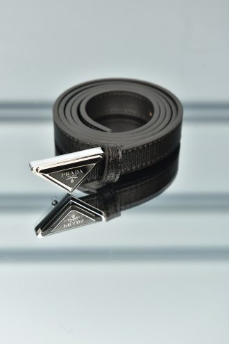 Saffiano Leather Belt with Silver Triangle Buckle